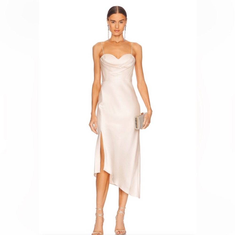 Alice and Olivia Kiyoko Asymmetric Satin Midi Dress Size 2